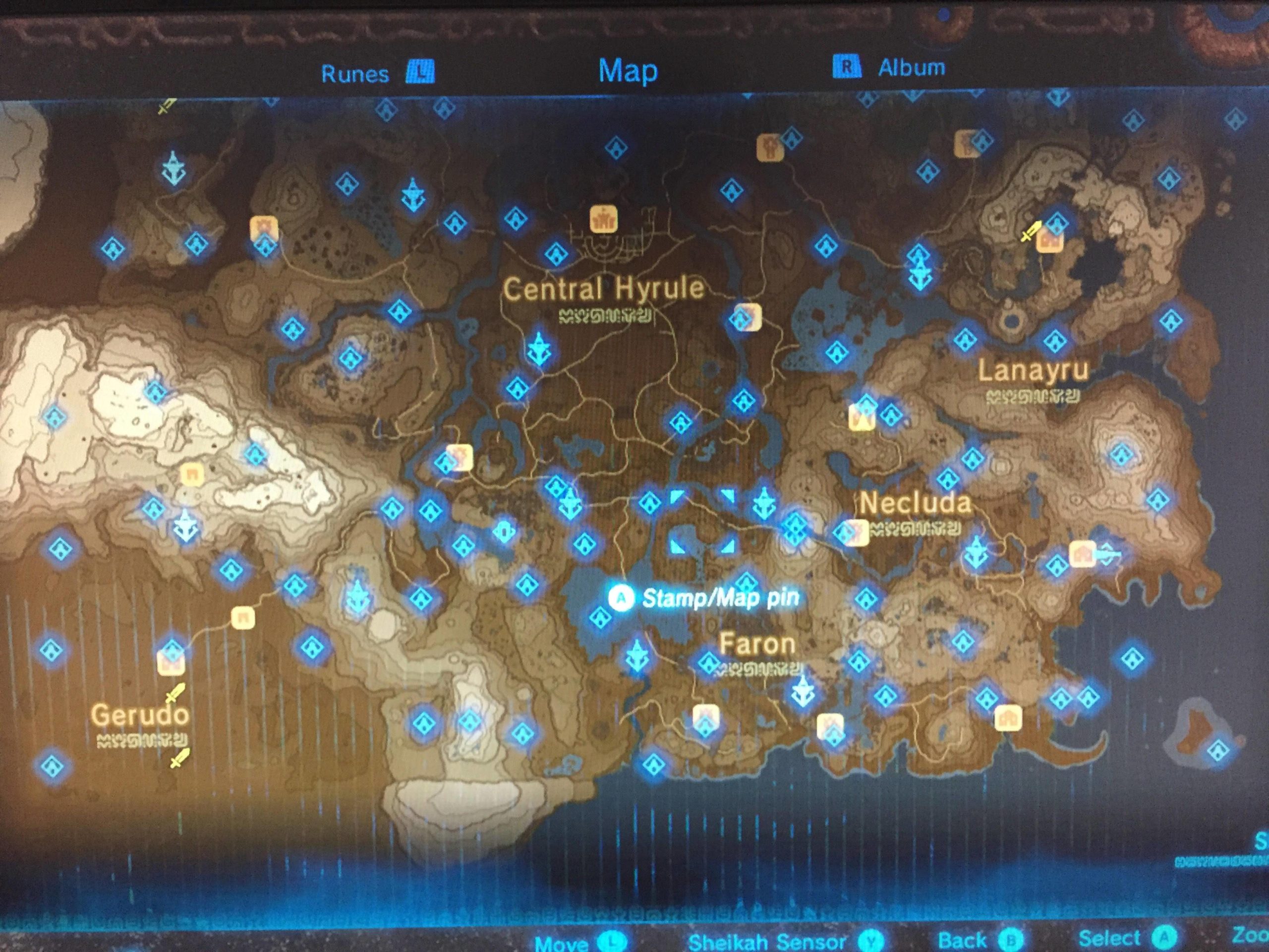 BOTW Map With All 120 Shrines