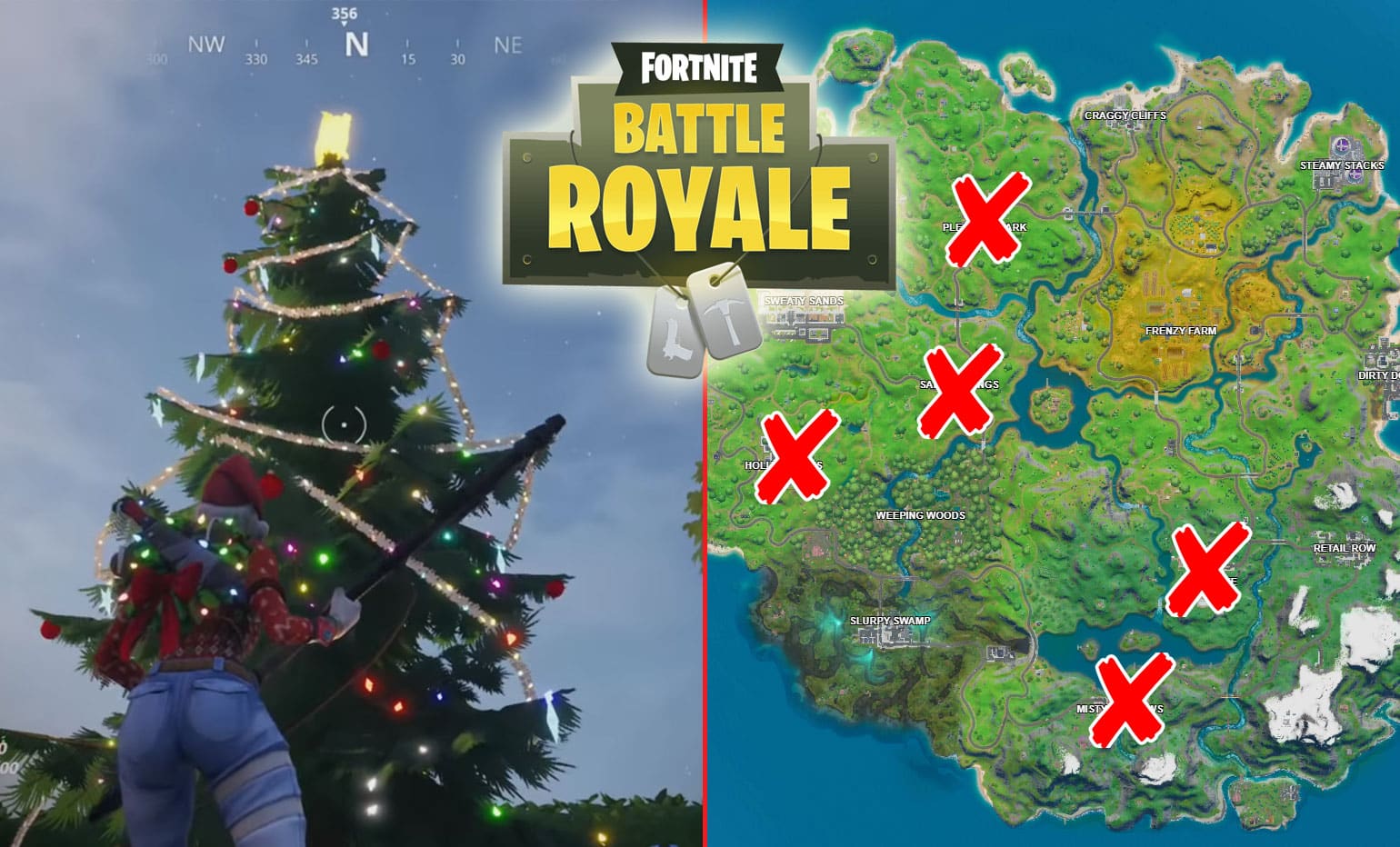 Where are the different holiday trees in fortnite Chapter 2?